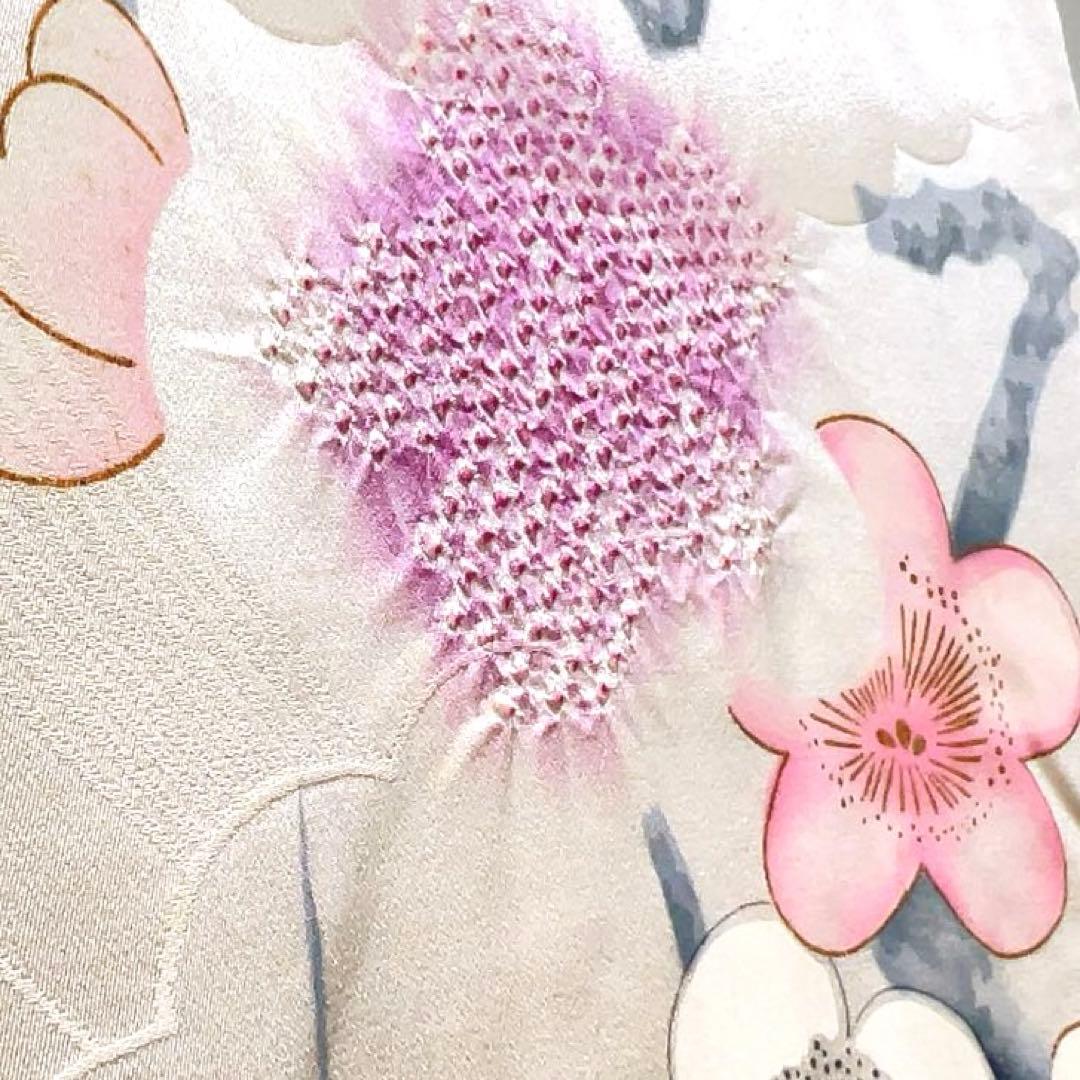 振袖　セミアンティーク　刺繍　絞り　鴛鴦　鳥　梅花　着物　092tz