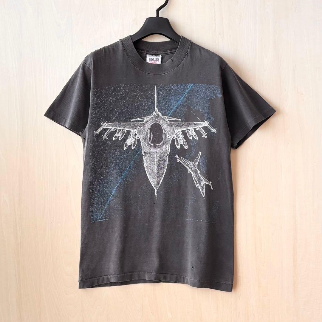 80s 90s USA製古着ヴィンテージ　Tシャツ　ボロ　F-16 戦闘機　両面