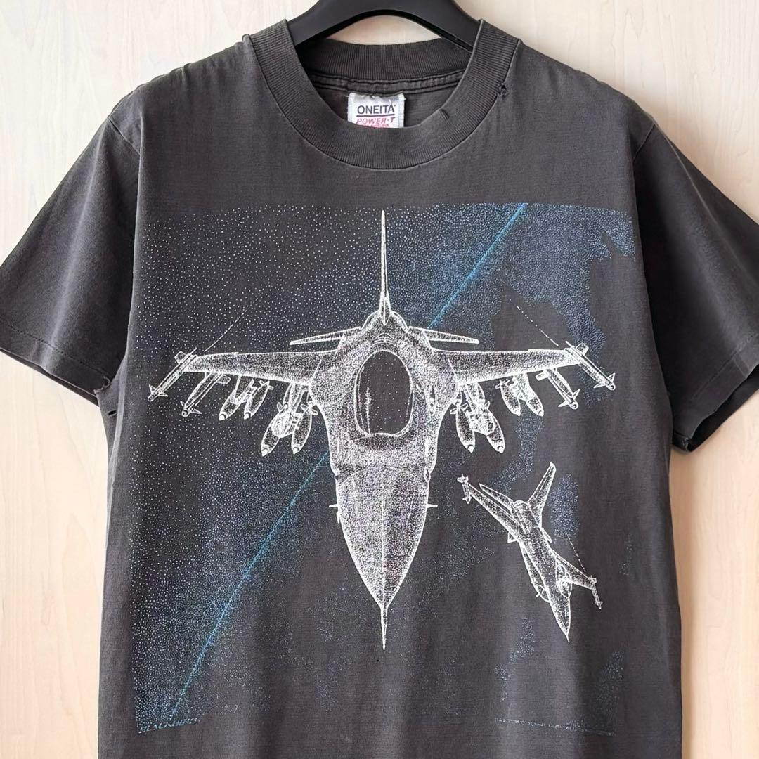 80s 90s USA製古着ヴィンテージ　Tシャツ　ボロ　F-16 戦闘機　両面