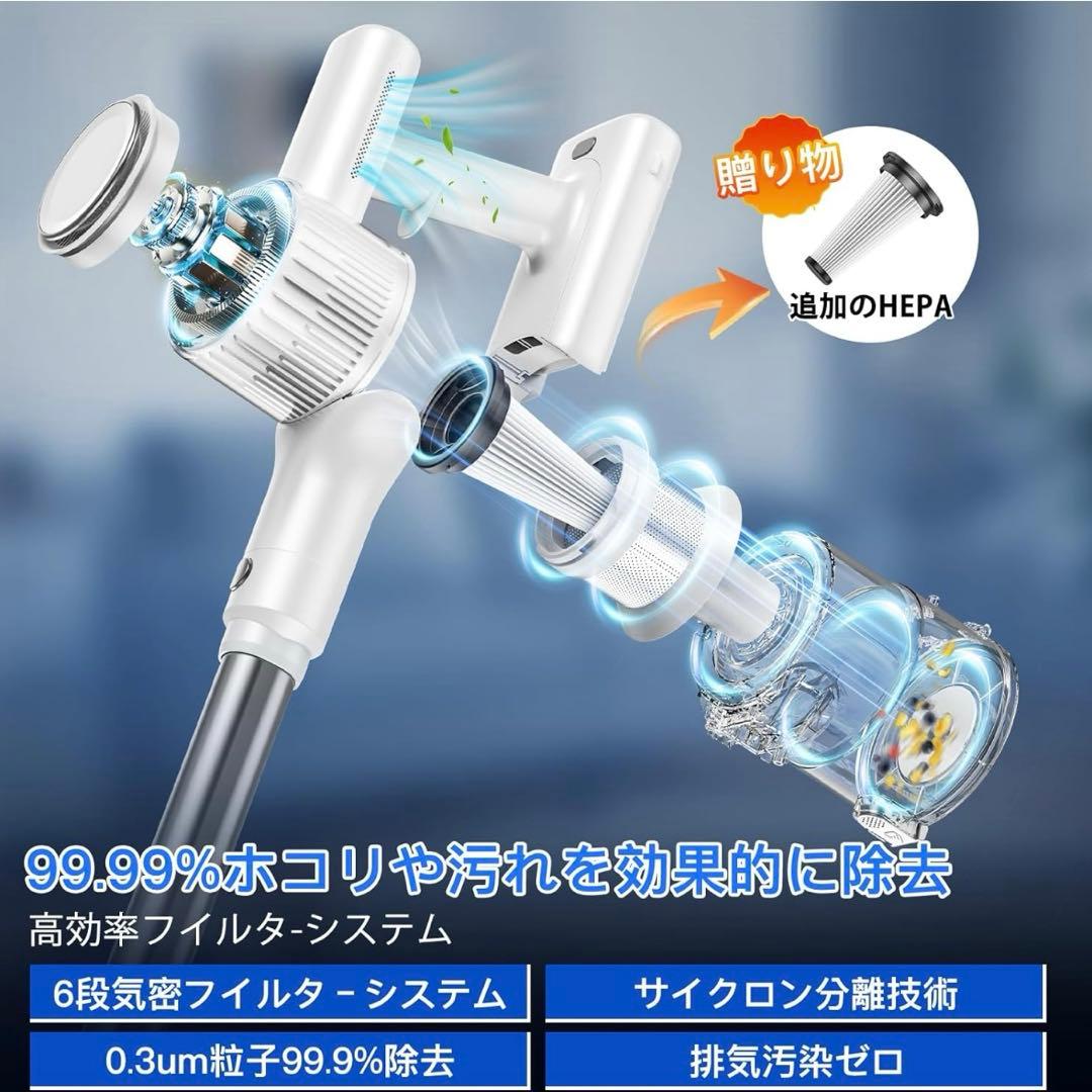 掃除機 コードレス 業界革新 50Kpa超強力吸引グリーンLEDライト 水洗い