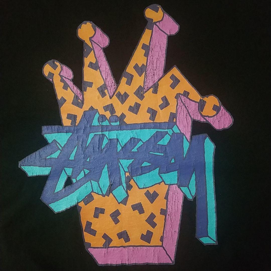 人気☆ステューシー ビッグプリント ショーンフォント クラウン Tシャツ L 黒