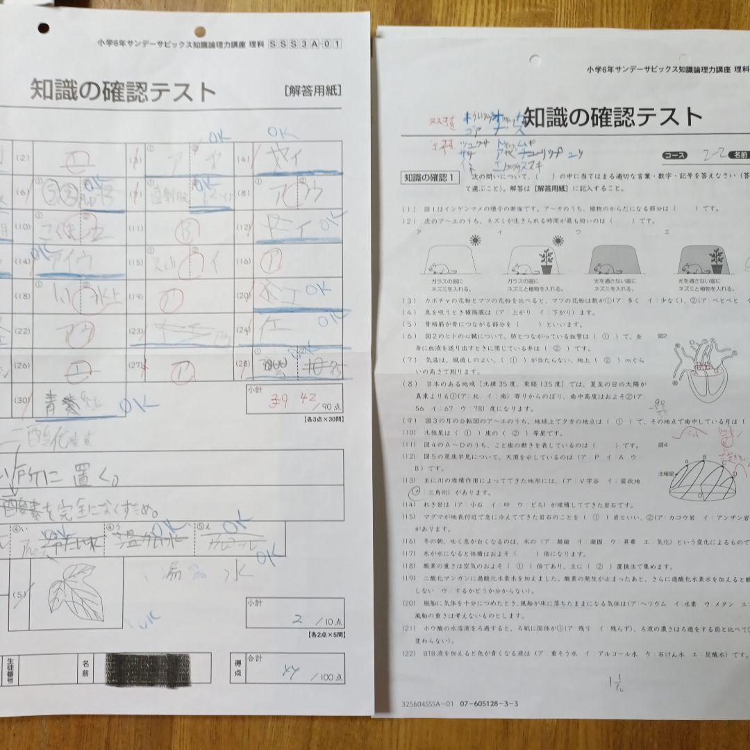 【SAPIX】サピックス6年 SS特訓 単科講座 理科 知識の総完成付