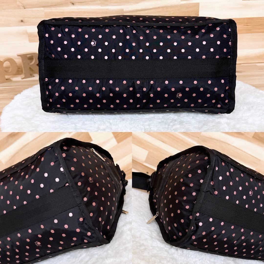 【レスポートサック】シャイニー ブラッシュ ドット ボストンバッグ 黒×ピンク