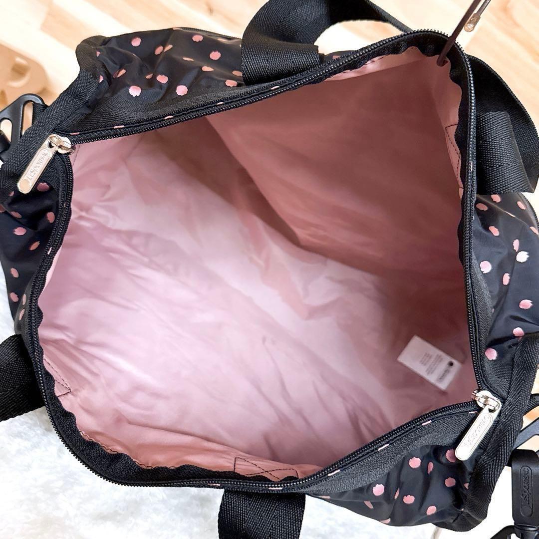 【レスポートサック】シャイニー ブラッシュ ドット ボストンバッグ 黒×ピンク