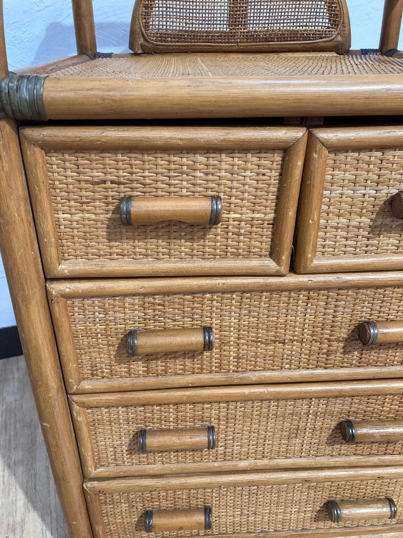 ラタン籐チェスト 家具 4段 タンス　レトロ アンティーク