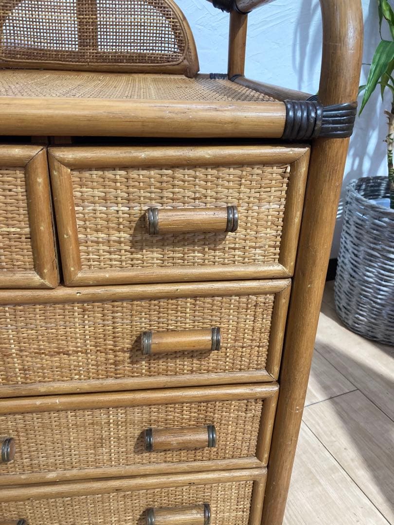 ラタン籐チェスト 家具 4段 タンス　レトロ アンティーク