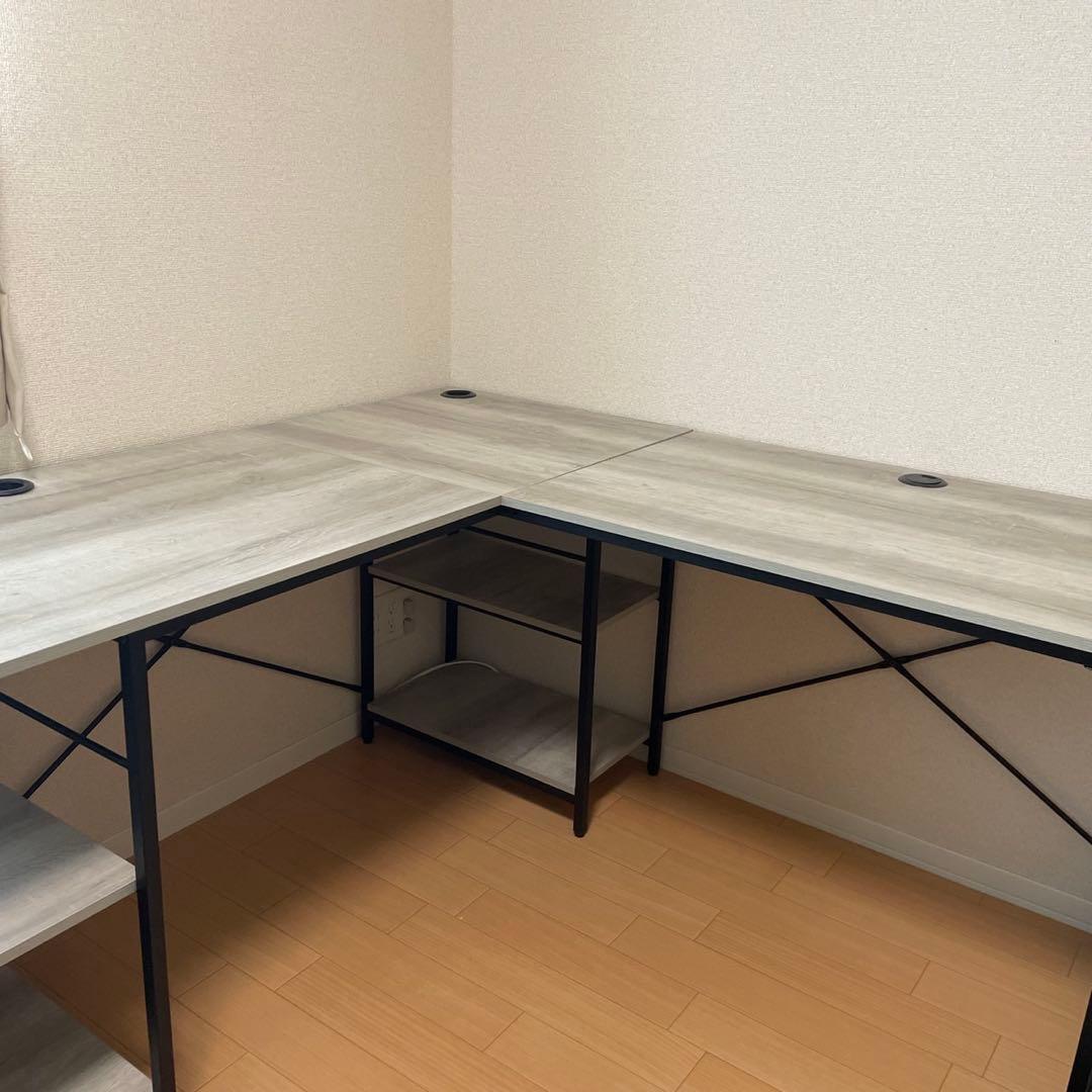 L字型パソコンデスク　グレー