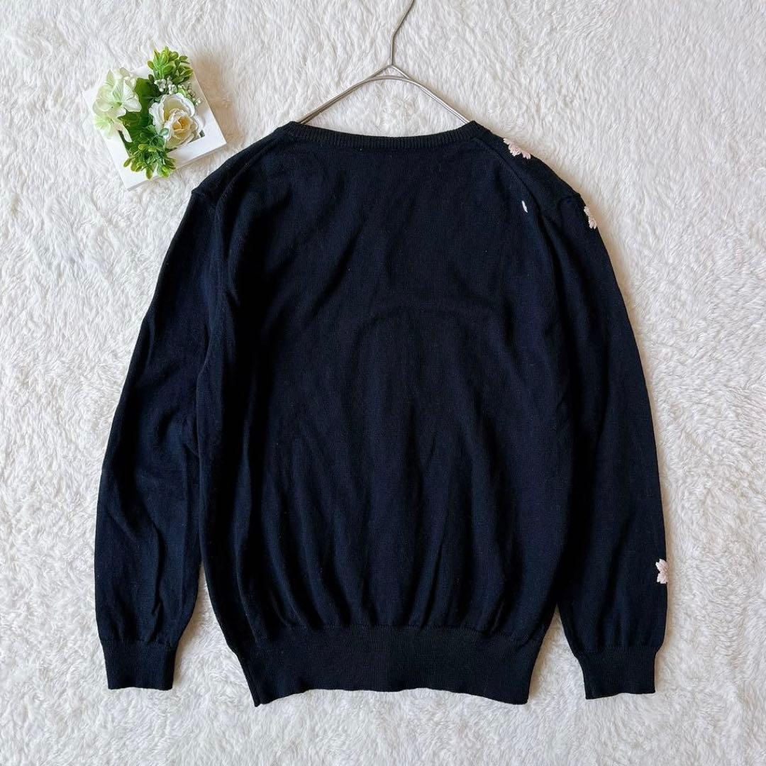【美品】ケイタマルヤマ 長袖カーディガン 刺繍 花柄 薄手　桜　ブラック