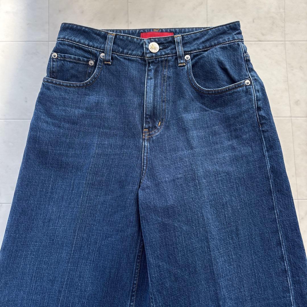 2026SS 美品 23区 レッドカード センタープレスデニムワイドパンツ