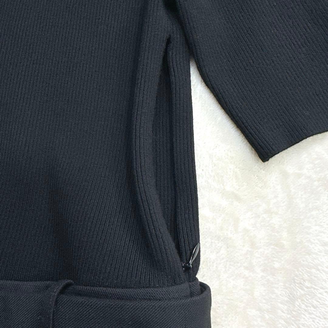 極美品 セオリー ニット ドッキングワンピース 膝丈 ハイネック フレア 黒 S