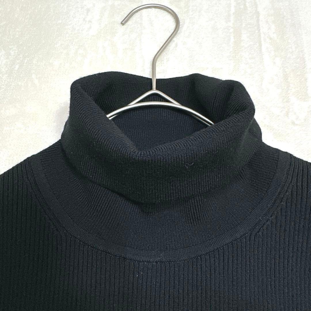 極美品 セオリー ニット ドッキングワンピース 膝丈 ハイネック フレア 黒 S