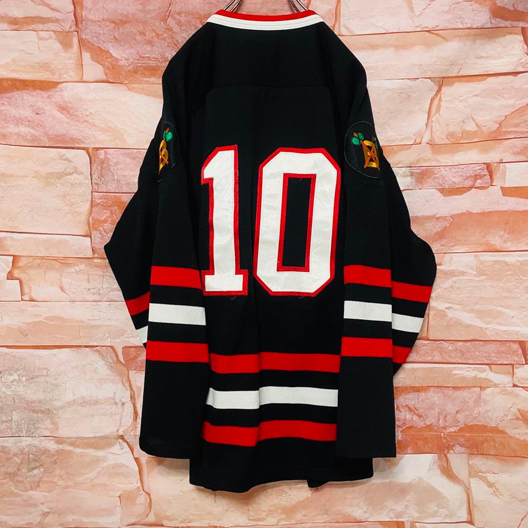 【90s古着】NHLシカゴブラックホークス　ゲームシャツ　XL 10 黒