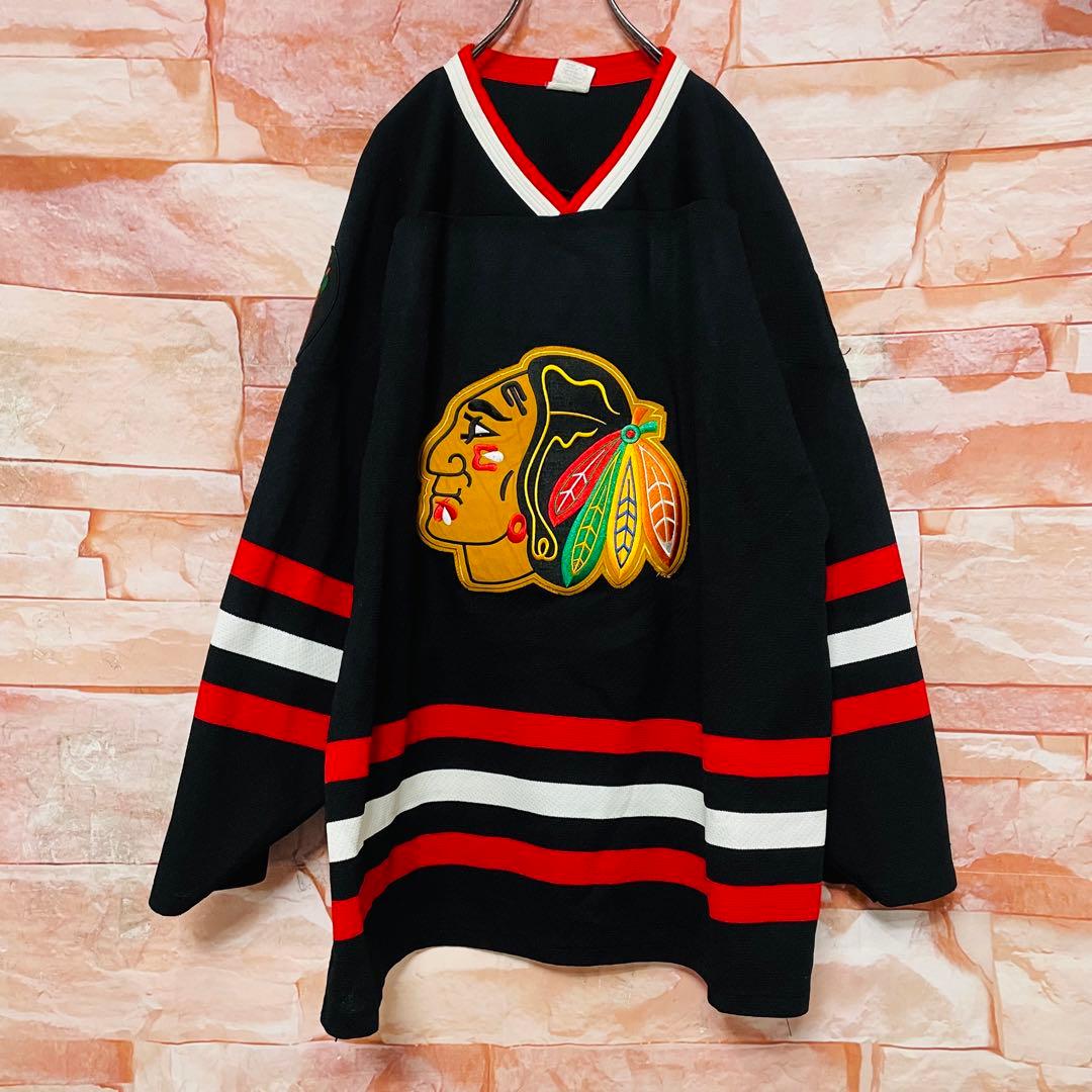 【90s古着】NHLシカゴブラックホークス　ゲームシャツ　XL 10 黒