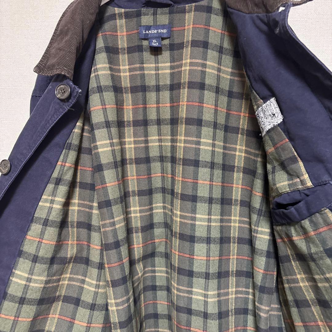 LANDS END裏地チェック 襟コーデュロイハンティングカバーオールジャケット