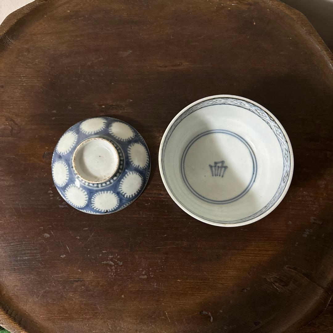古伊万里　染付雪輪紋の図　蓋茶碗　④検:柳宗悦　民藝　青山二郎　白洲正子　李朝