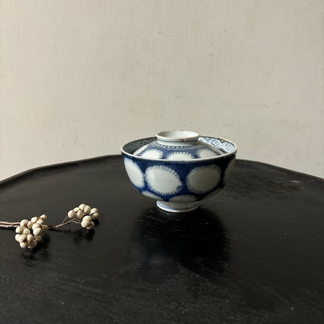 古伊万里　染付雪輪紋の図　蓋茶碗　④検:柳宗悦　民藝　青山二郎　白洲正子　李朝