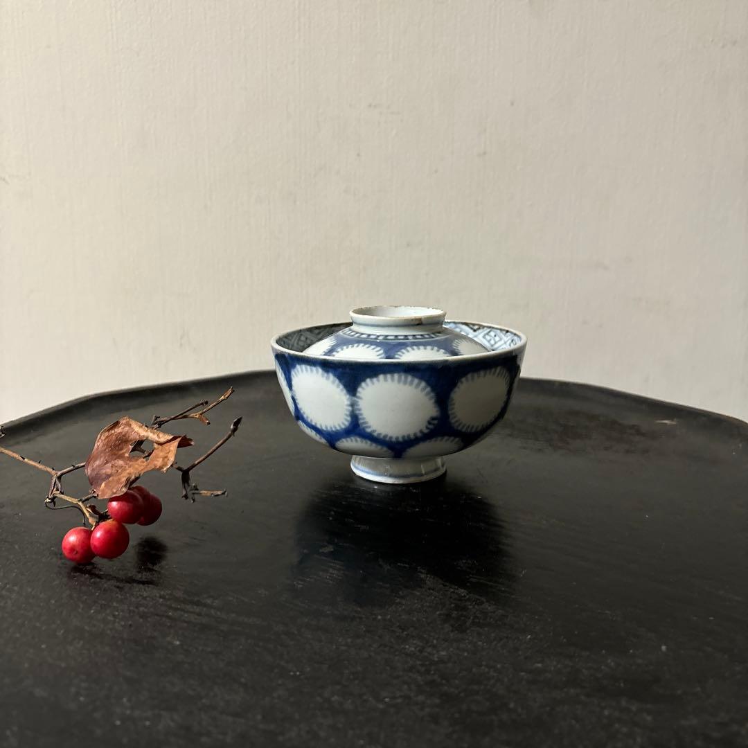 古伊万里　染付雪輪紋の図　蓋茶碗　④検:柳宗悦　民藝　青山二郎　白洲正子　李朝