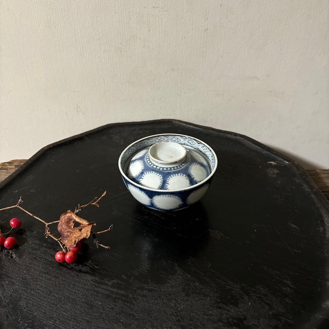古伊万里　染付雪輪紋の図　蓋茶碗　④検:柳宗悦　民藝　青山二郎　白洲正子　李朝