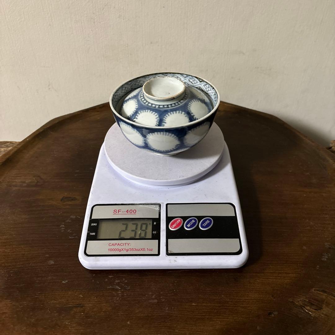 古伊万里　染付雪輪紋の図　蓋茶碗　④検:柳宗悦　民藝　青山二郎　白洲正子　李朝
