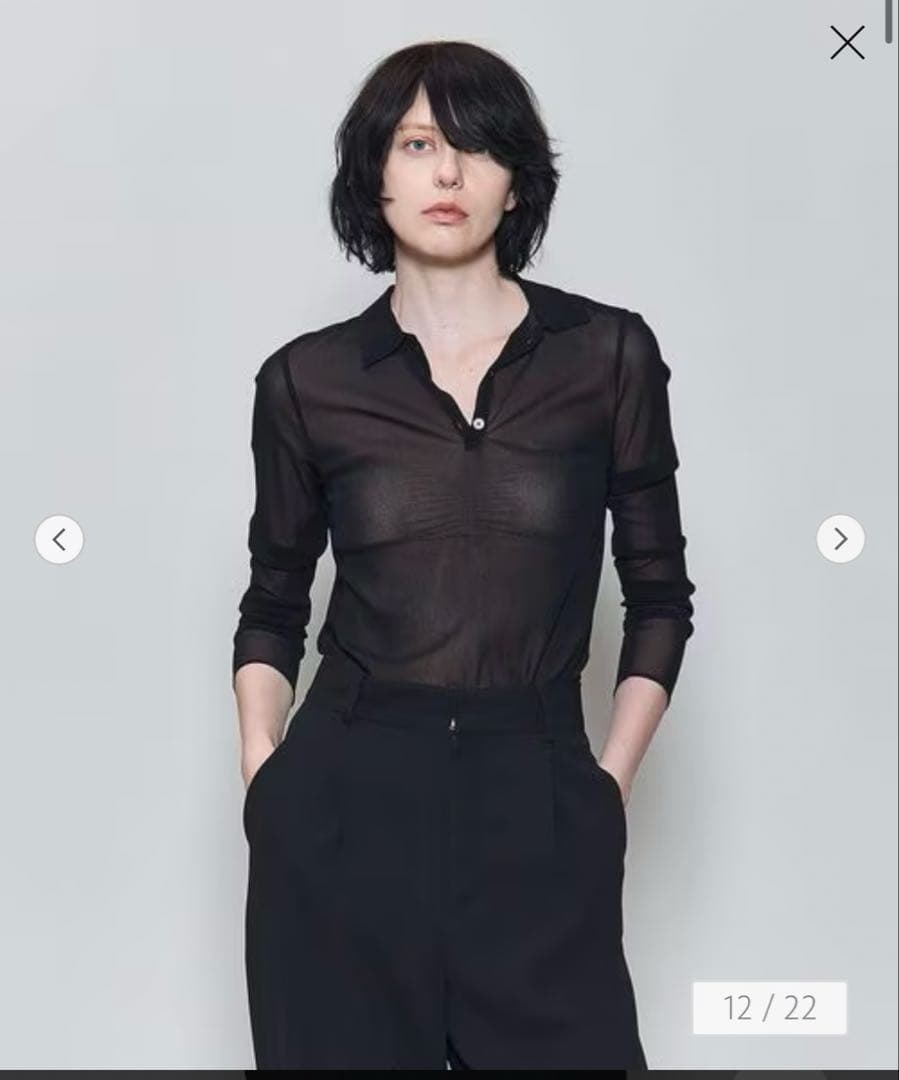 6（ROKU）BEAUTY＆YOUTHネイビー 長袖シアーポロシャツ 透け感あり