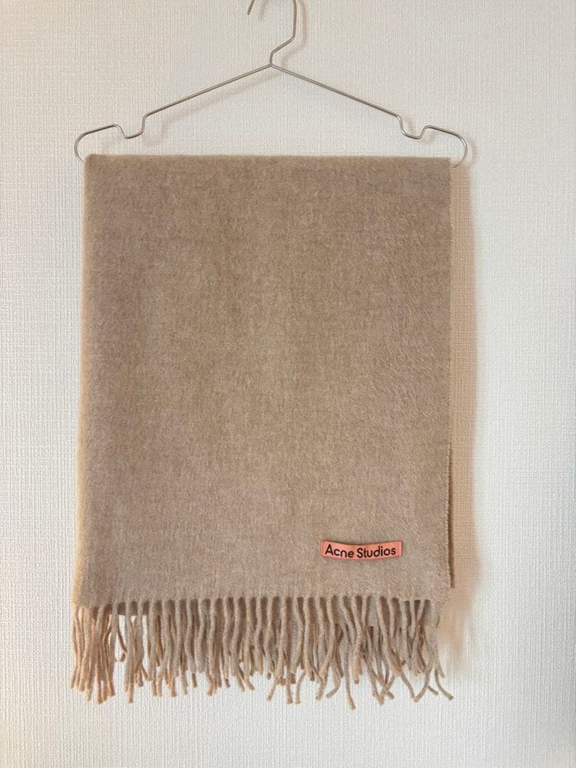 【美品】Acne Studios フリンジウールスカーフ　ナロー　ベージュ