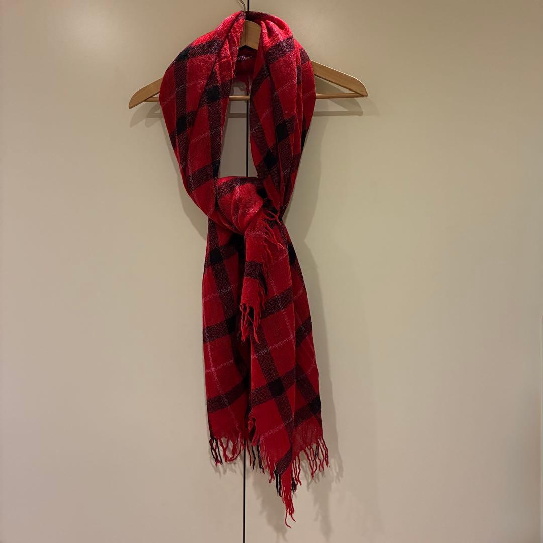お値下げ中♪【美品☆】Y's 大判ストール ウール100% 赤と黒のチェック