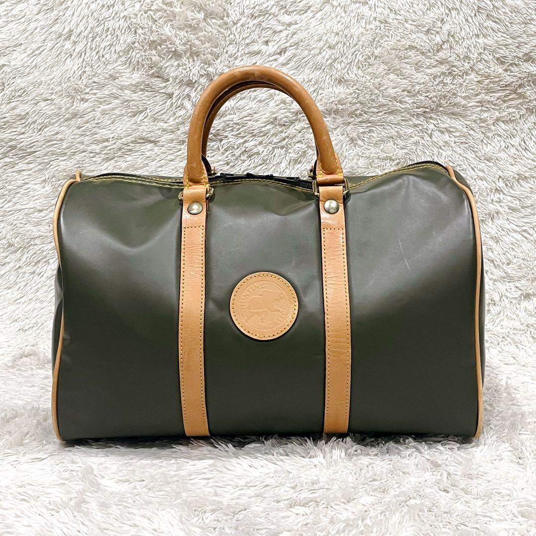 【美品】 ハンティングワールド ミニボストン ハンドバッグ カーキ オリーブ