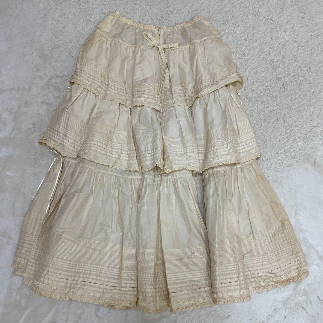 ピンクハウス　ロングスカート　ペチコート　ティアード　段々　ベージュ　シンプル