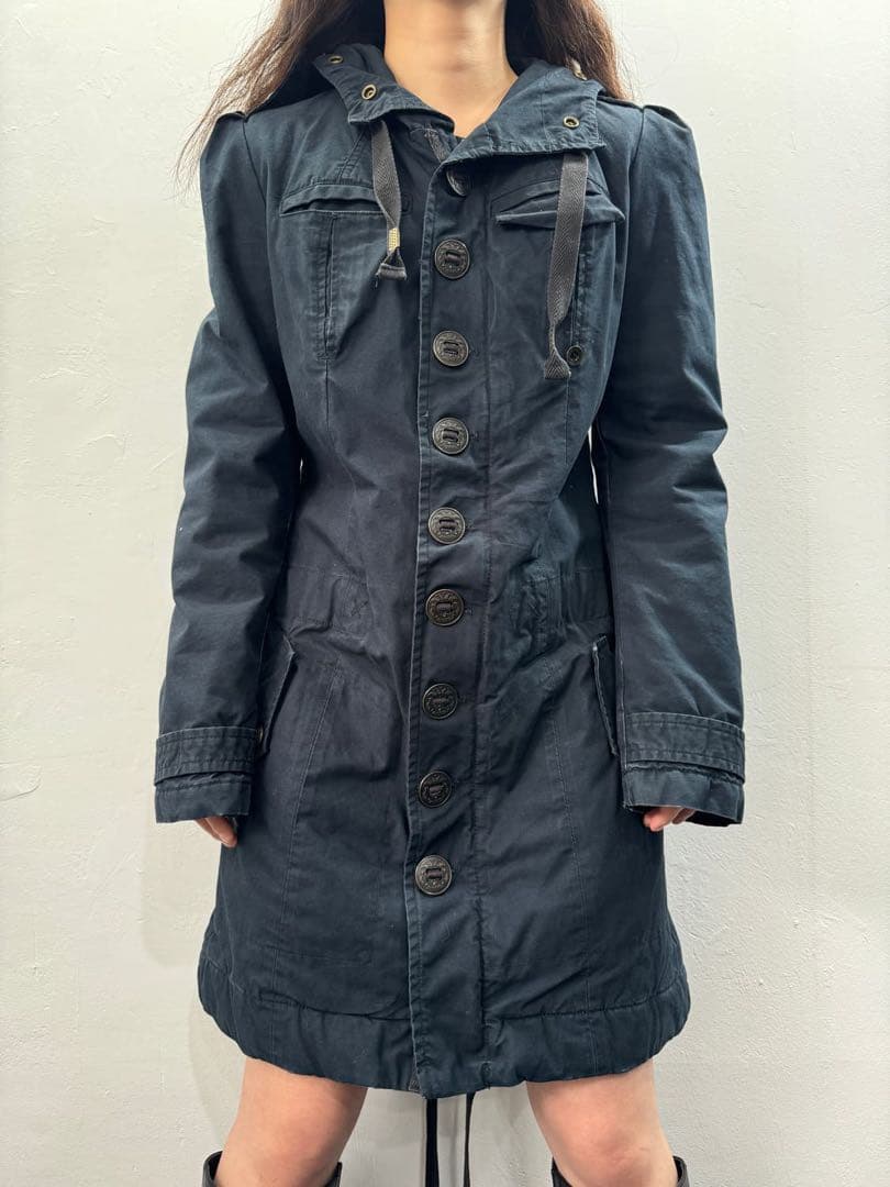 y2k❤️ 00s DIESEL ファー フード デカボタン モッズコート