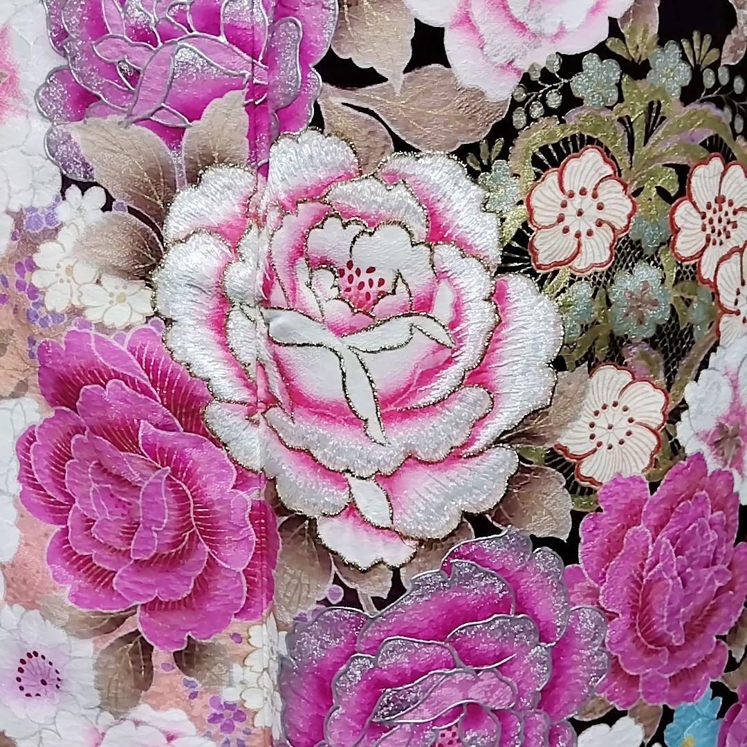振り袖 フルセット 正絹 茶紫 地紋 重ね衿 振袖 刺繍