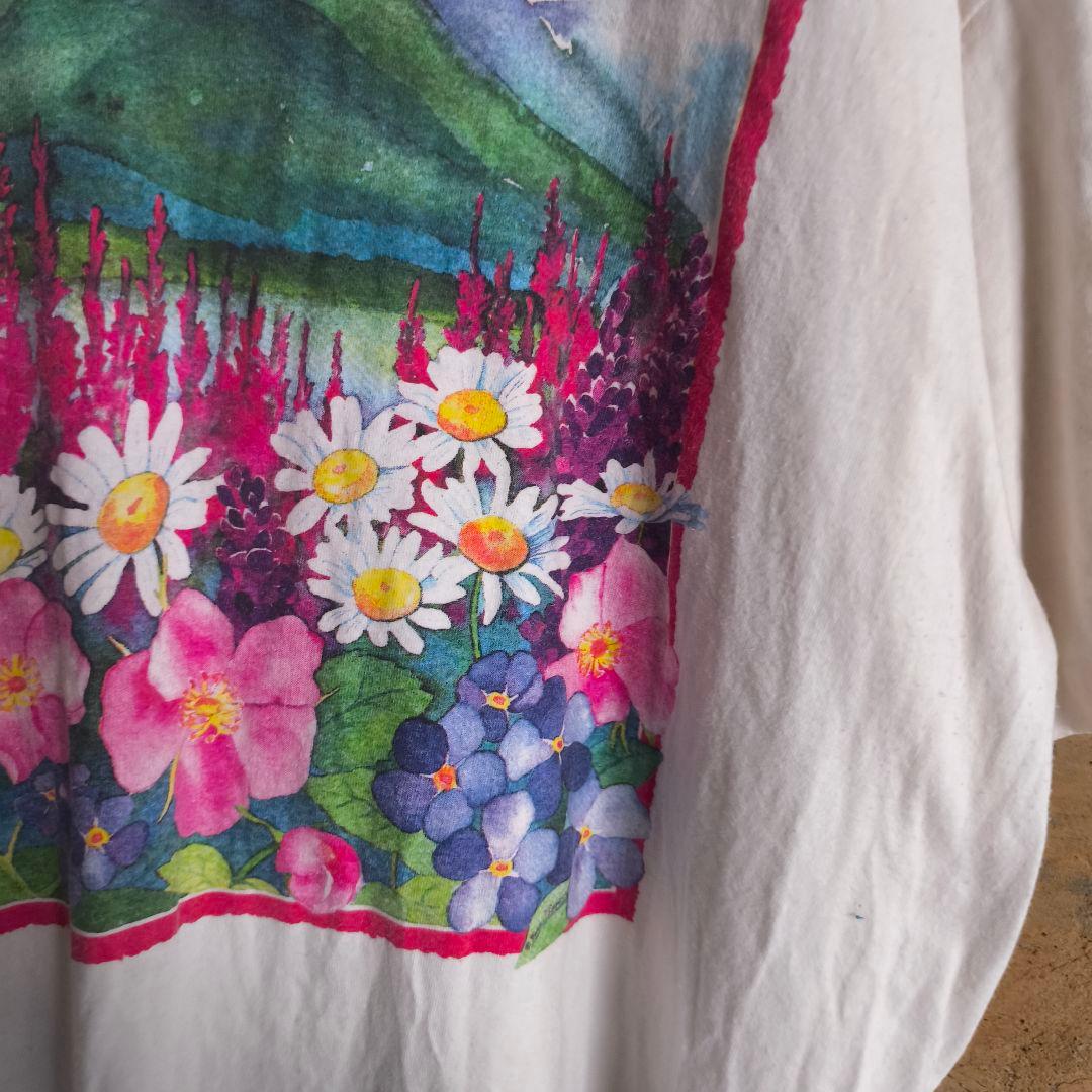 90s USA製 花柄　ネイチャー　アート　Tシャツ シングルステッチ　XXL
