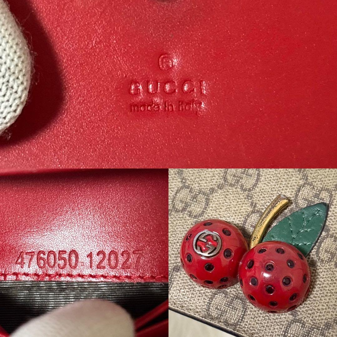 【美品】GUCCI レザー×PVC 二つ折り財布 GG 総柄 チェリー レッド