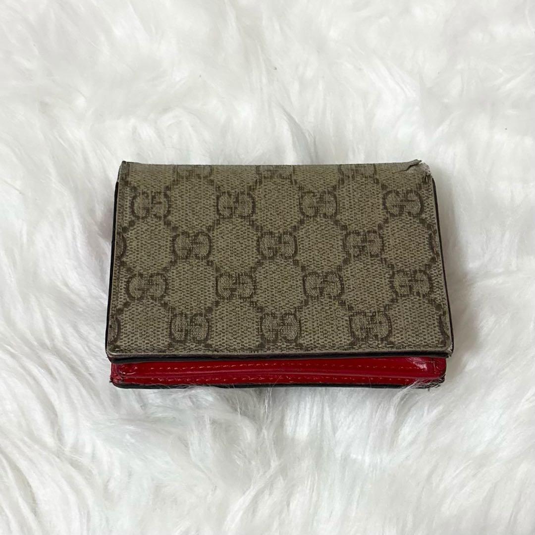 【美品】GUCCI レザー×PVC 二つ折り財布 GG 総柄 チェリー レッド