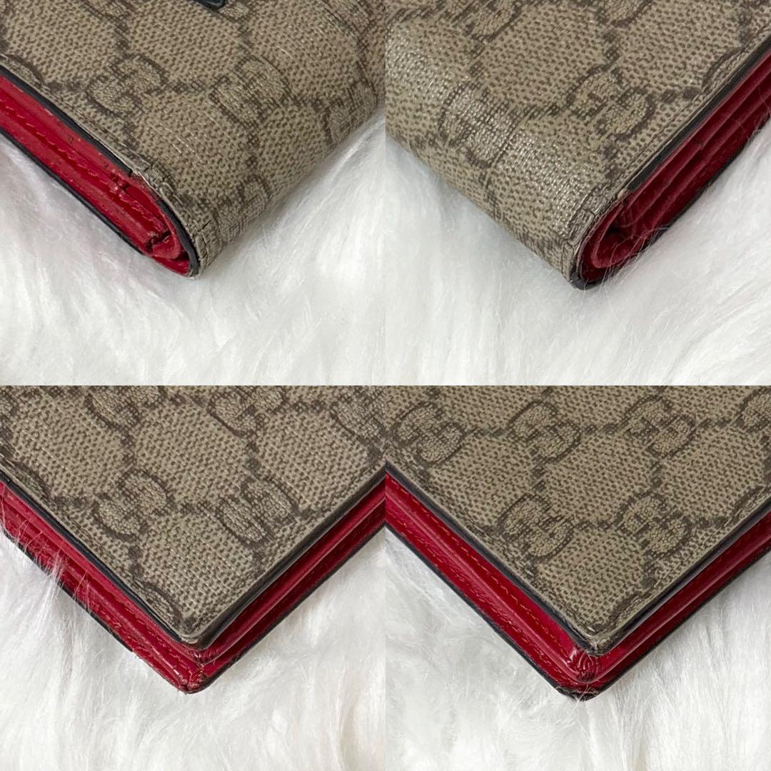 【美品】GUCCI レザー×PVC 二つ折り財布 GG 総柄 チェリー レッド