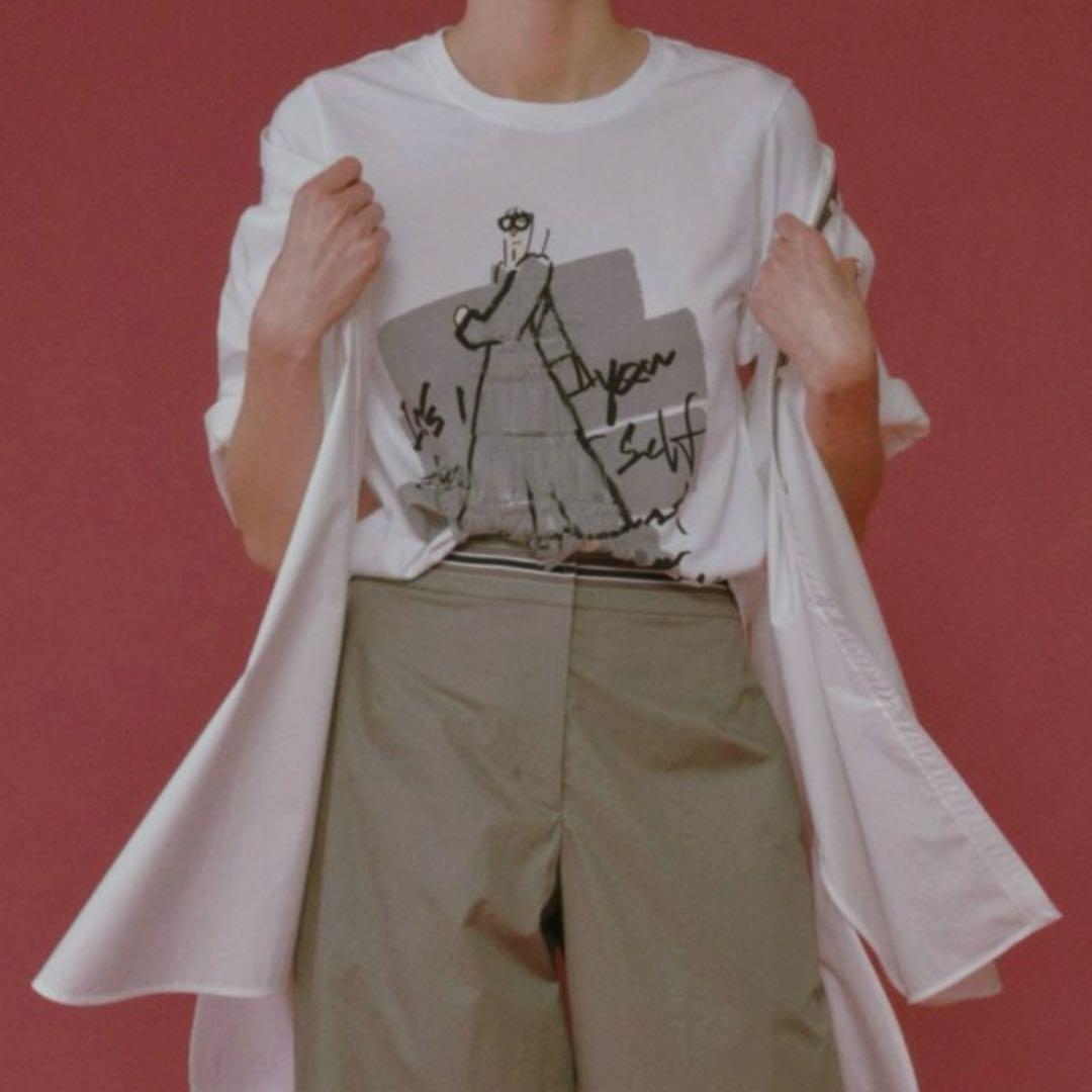 マーレンダム　ホワイト半袖Tシャツ　ドレス柄　レース　フリル　チュール　40