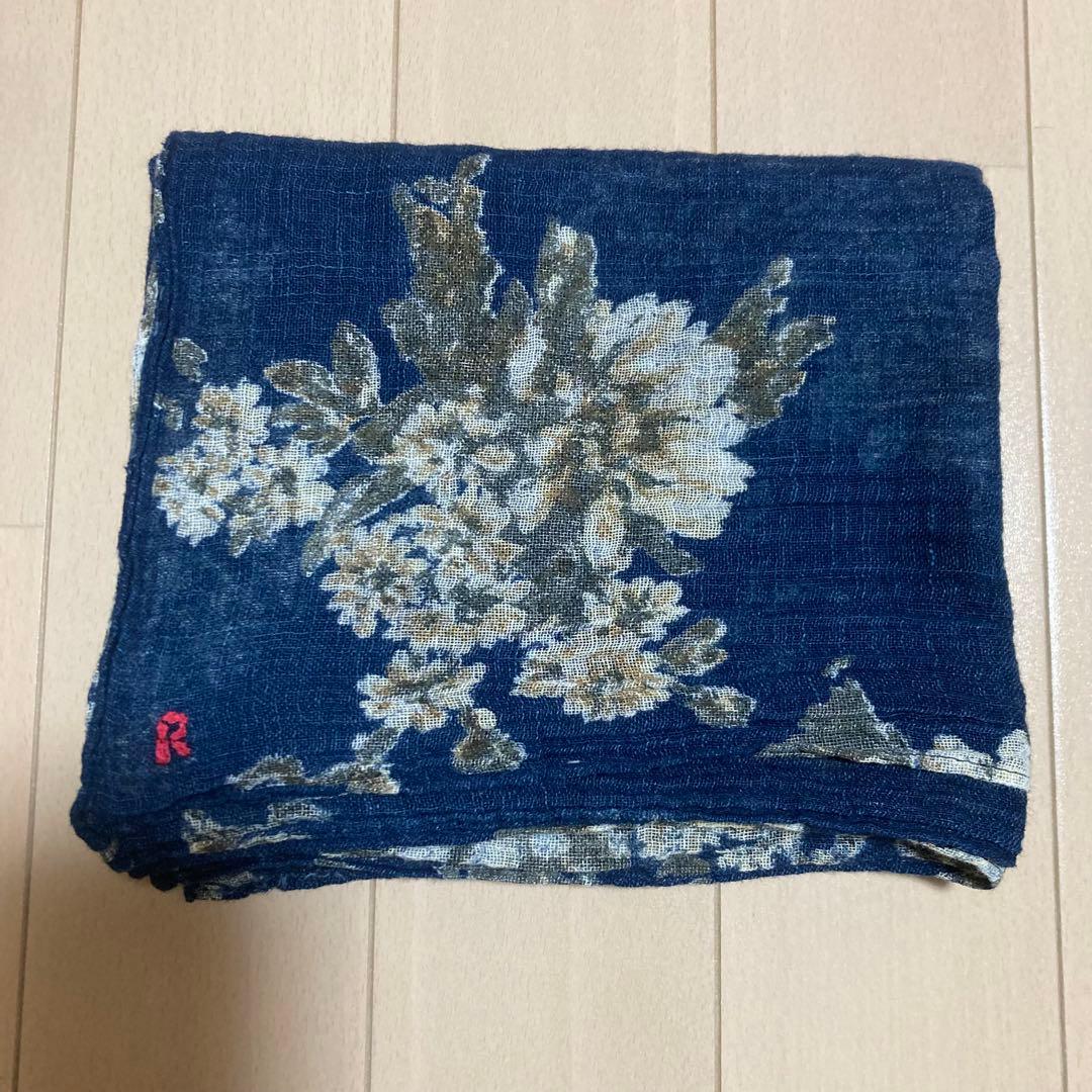 45rpm ビンテージ 藍染 花柄ネイビー ストール ガーゼ