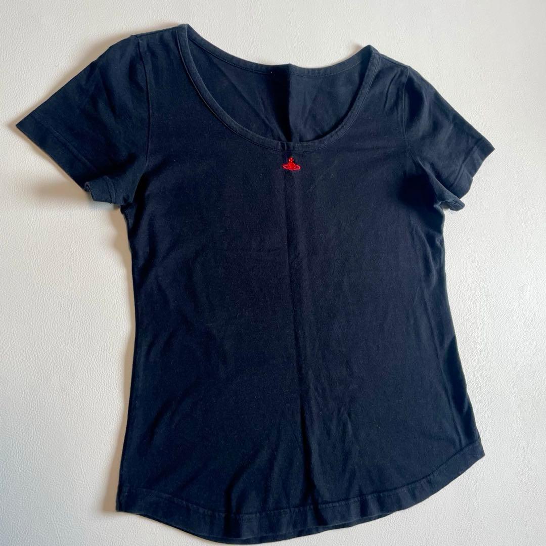 【ヴィヴィアンレッドレーベル】半袖 Tシャツ オーブ刺繍 黒 赤 コットン