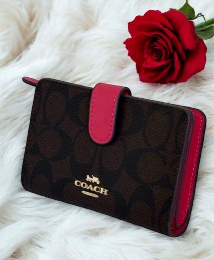 【新品】COACH 二つ折り財布 ブラウン/レッド