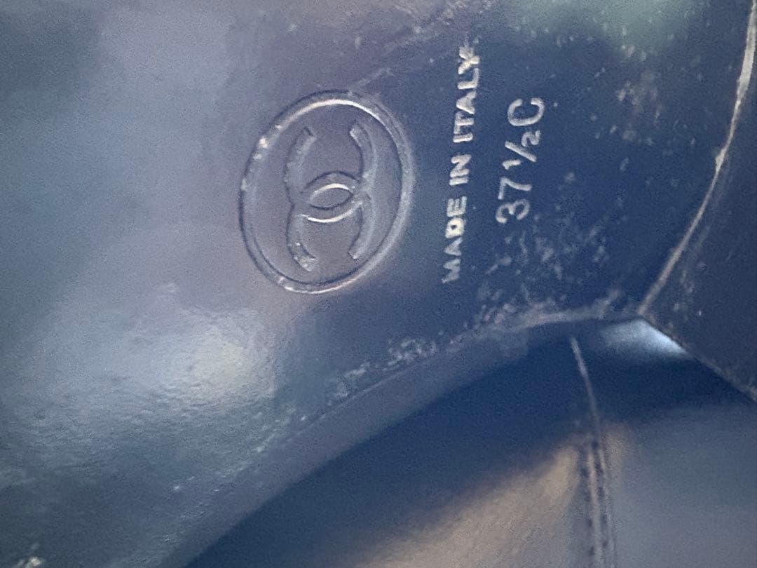 CHANEL 黒 レザー ロングブーツ ヒール5cm