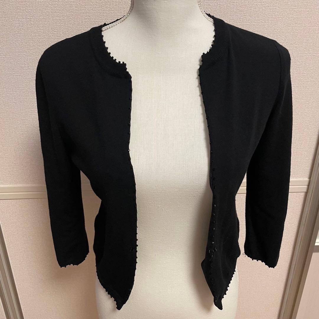 美品 FOXEY BOUTIQUE フォクシー カーディガン 黒 40 ビーズ