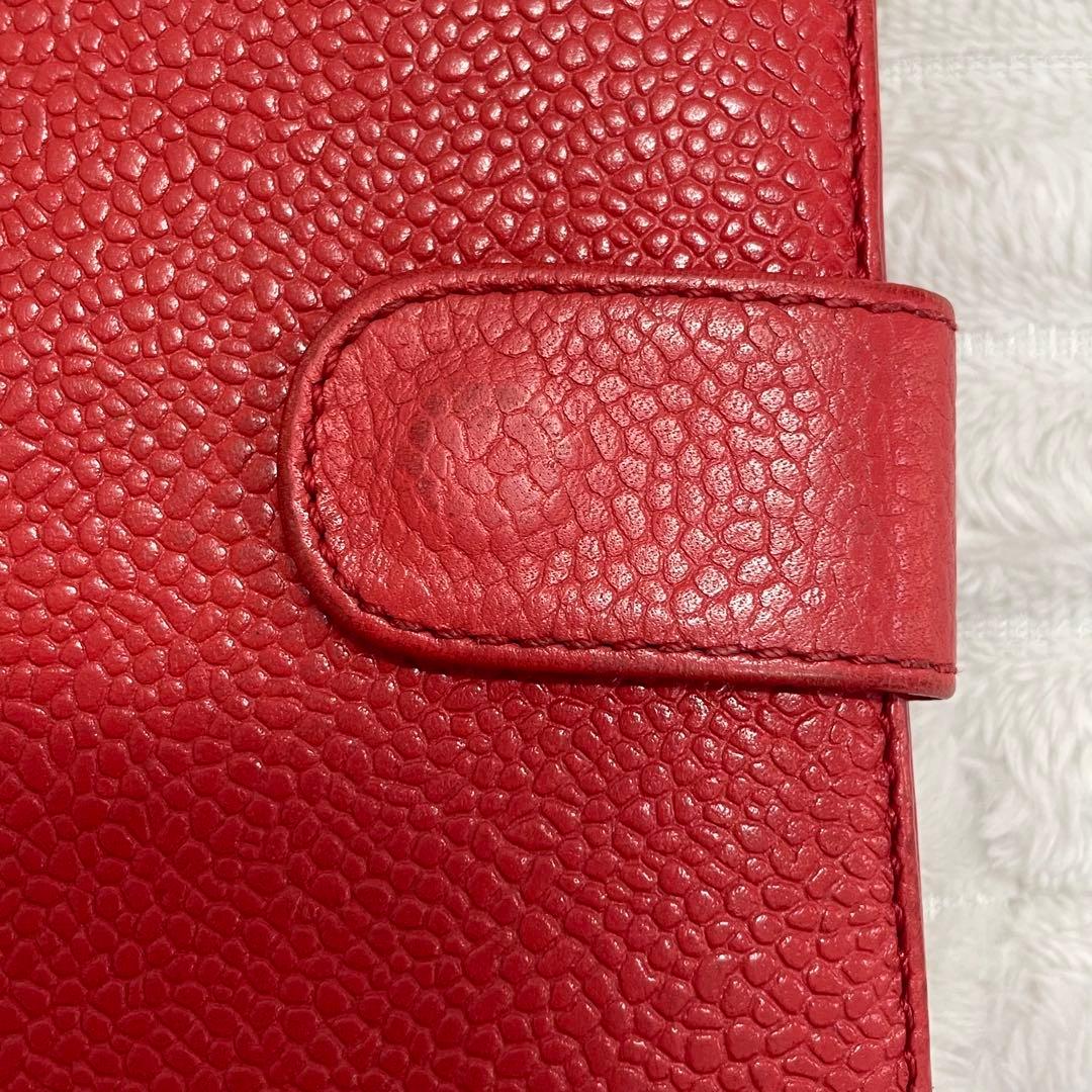 【正規品】CHANEL シャネル 二つ折り財布 キャビアスキン 赤 ココマーク