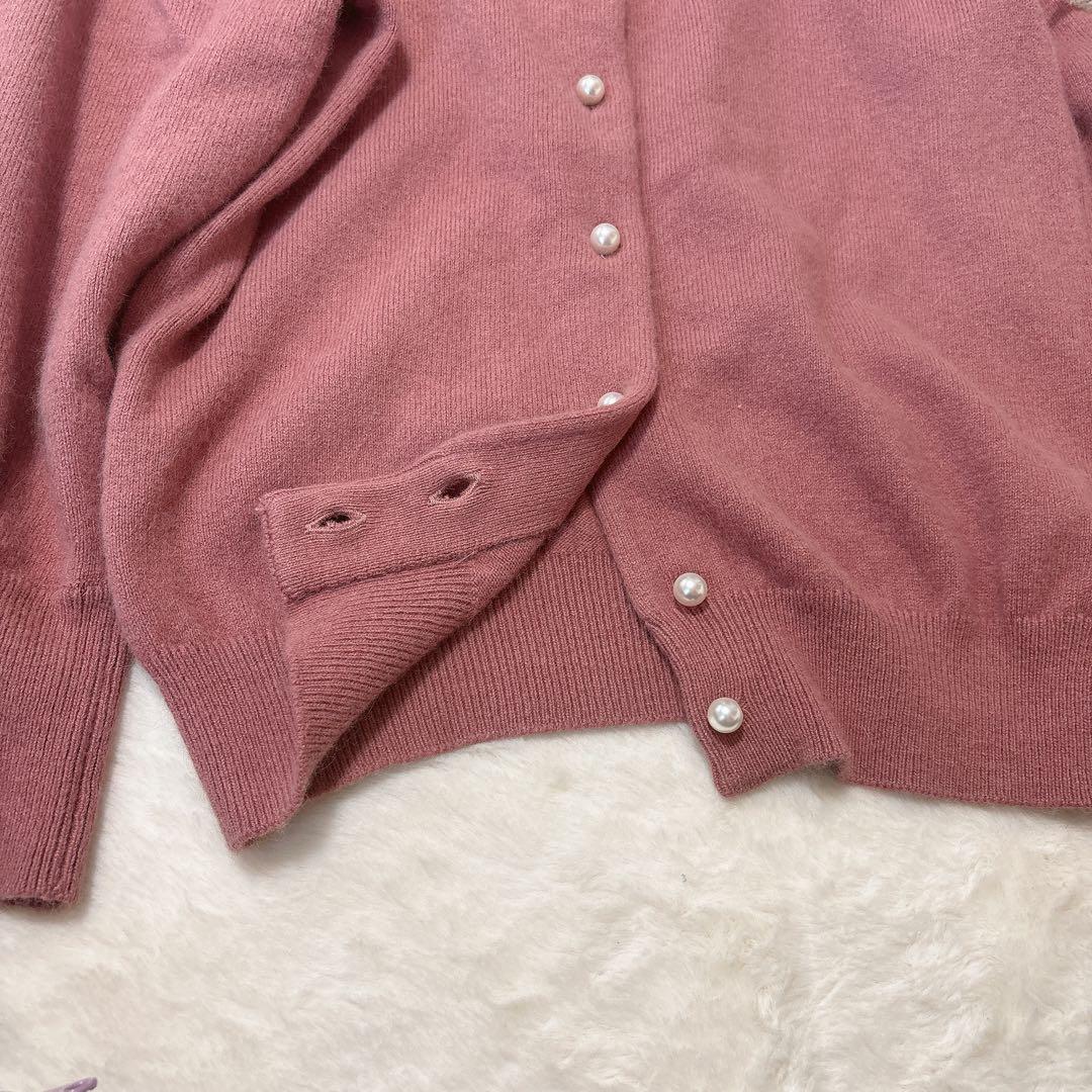 JUSGLITTYパールカーディガン パフスリーブ アンゴラ ラクーン混 M