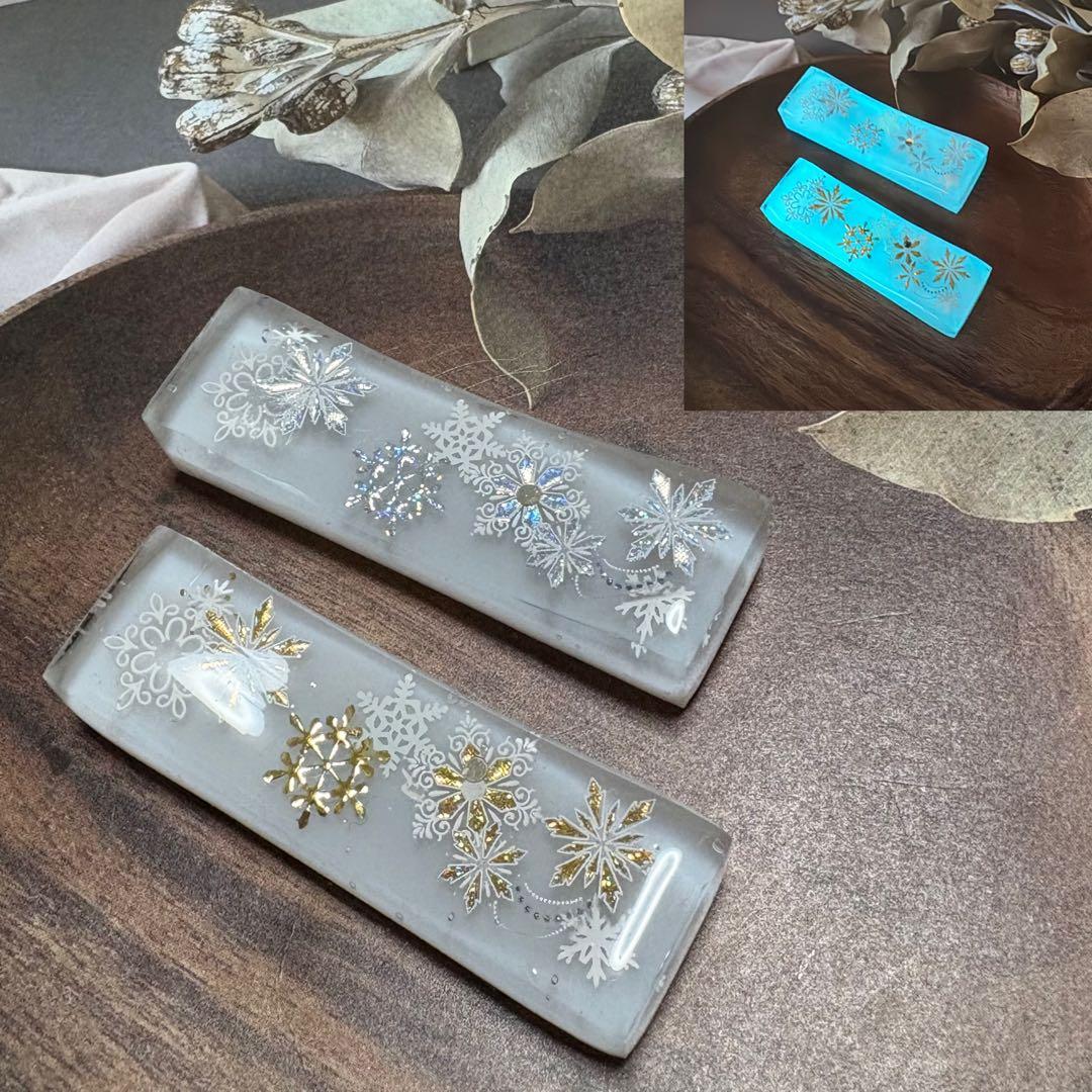 あんちき 　NO.465 箸置き2点セット レジン 雪の結晶(蓄光)