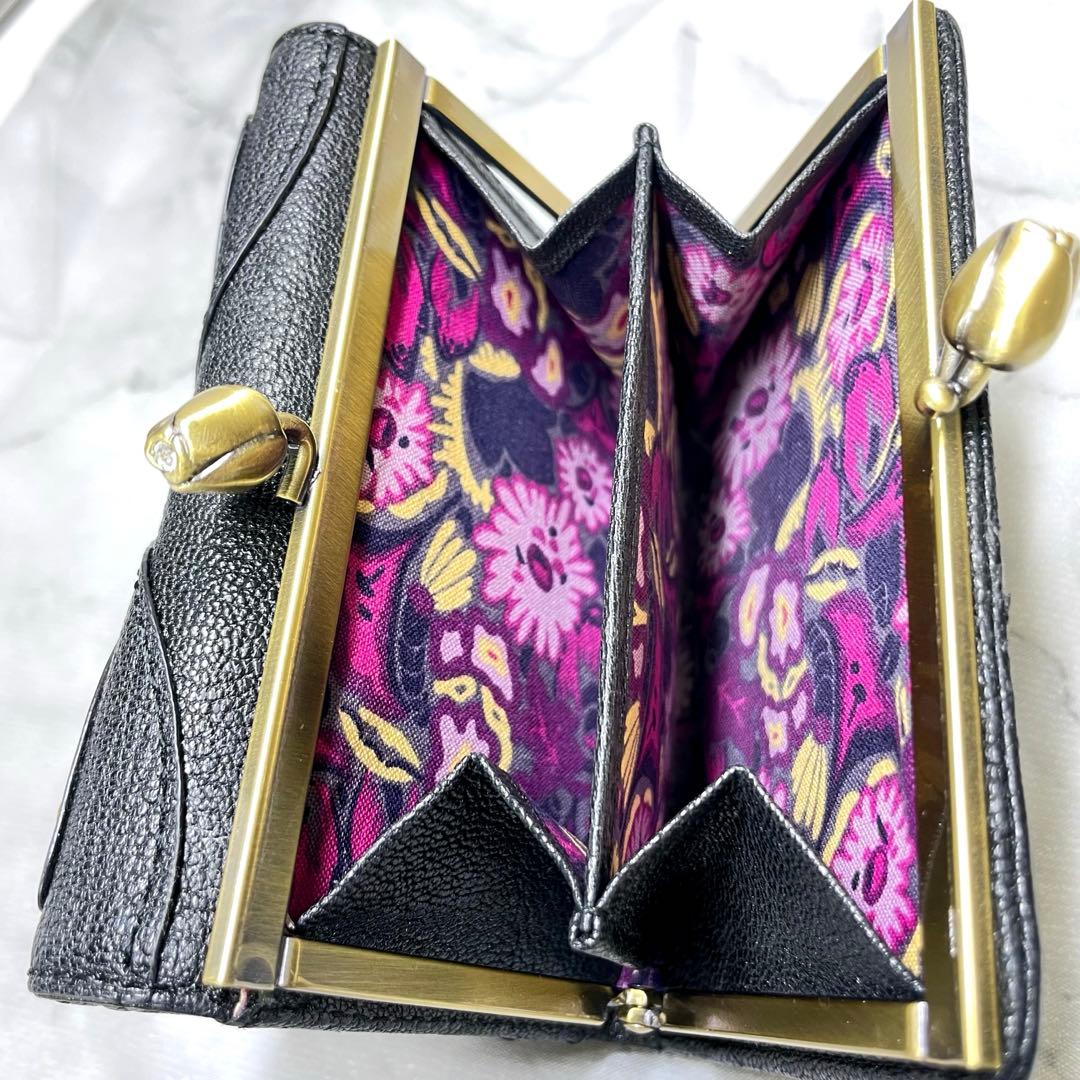 ANNA SUI がま口 二つ折り財布 ビッグバタフライ 本革 羊革