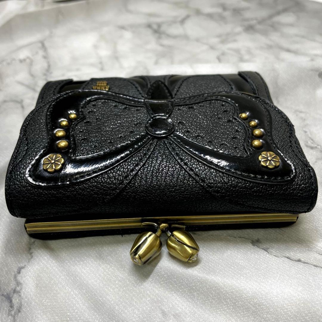 ANNA SUI がま口 二つ折り財布 ビッグバタフライ 本革 羊革