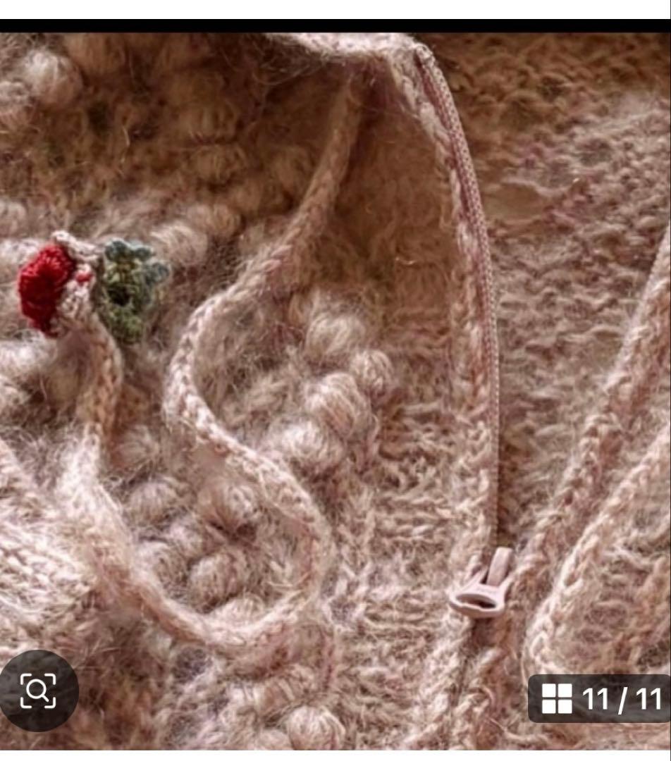 ラスト出品　未使用WONDEFULWORLD モチーフ付きモヘアパーカーニット