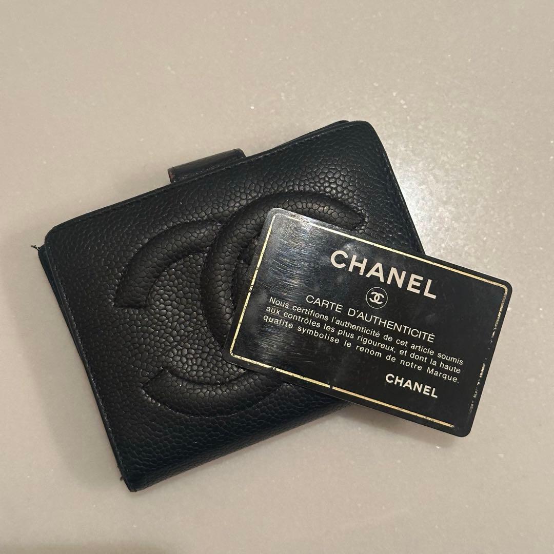 CHANEL シャネル 二つ折り財布 デカココ レザー ギャランティーカード付き
