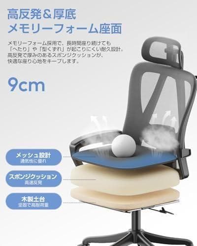 デスクチェア メッシュ ハイバック フットレスト付き　リクライニング　ブラック