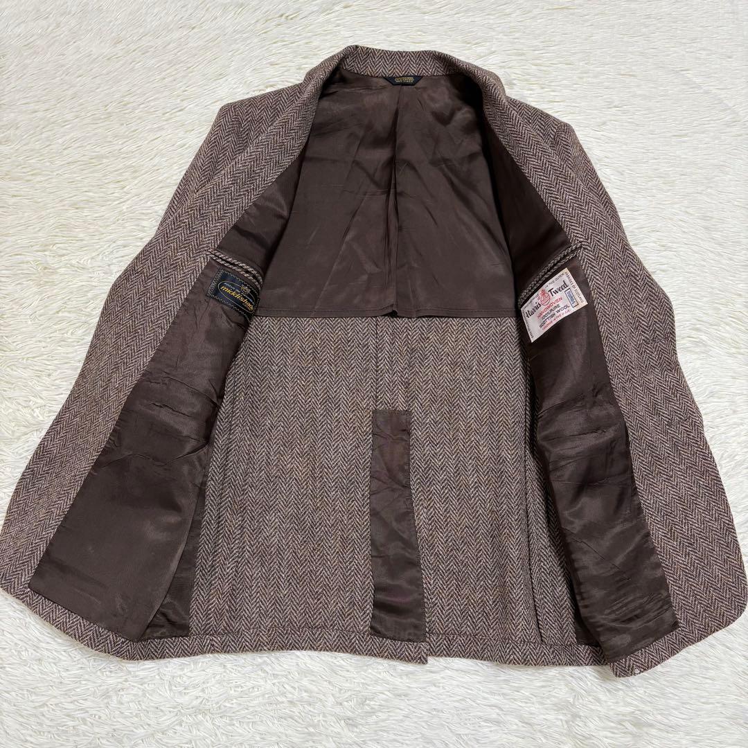 ハリスツイード USA製クラシック ヘリンボーン ジャケット M〜L ブラウン