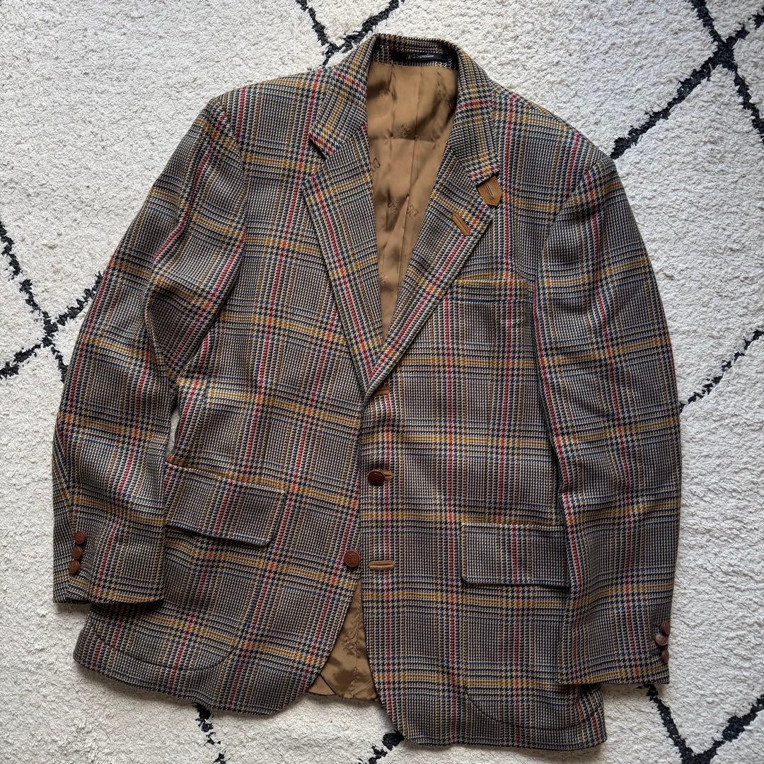 美品　DAKS　テーラードジャケット　ハンティング　チェック　木ボタン